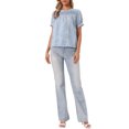 thumbnail image 2 of INSPIRE CHIC Gingham Tops for Women's Peasant Plaid Smocked Ruffle Puff Sleeve Blouses S Light Blue, 2 of 6