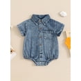 thumbnail image 5 of BemeyourBBs Western Baby Boys Girls Summer Clothes Infant Denim Romper Baby Cowgirl Cowboy Outfit Short Sleeve Button Down Collar Casual Bodysuits Playsuit, 5 of 10