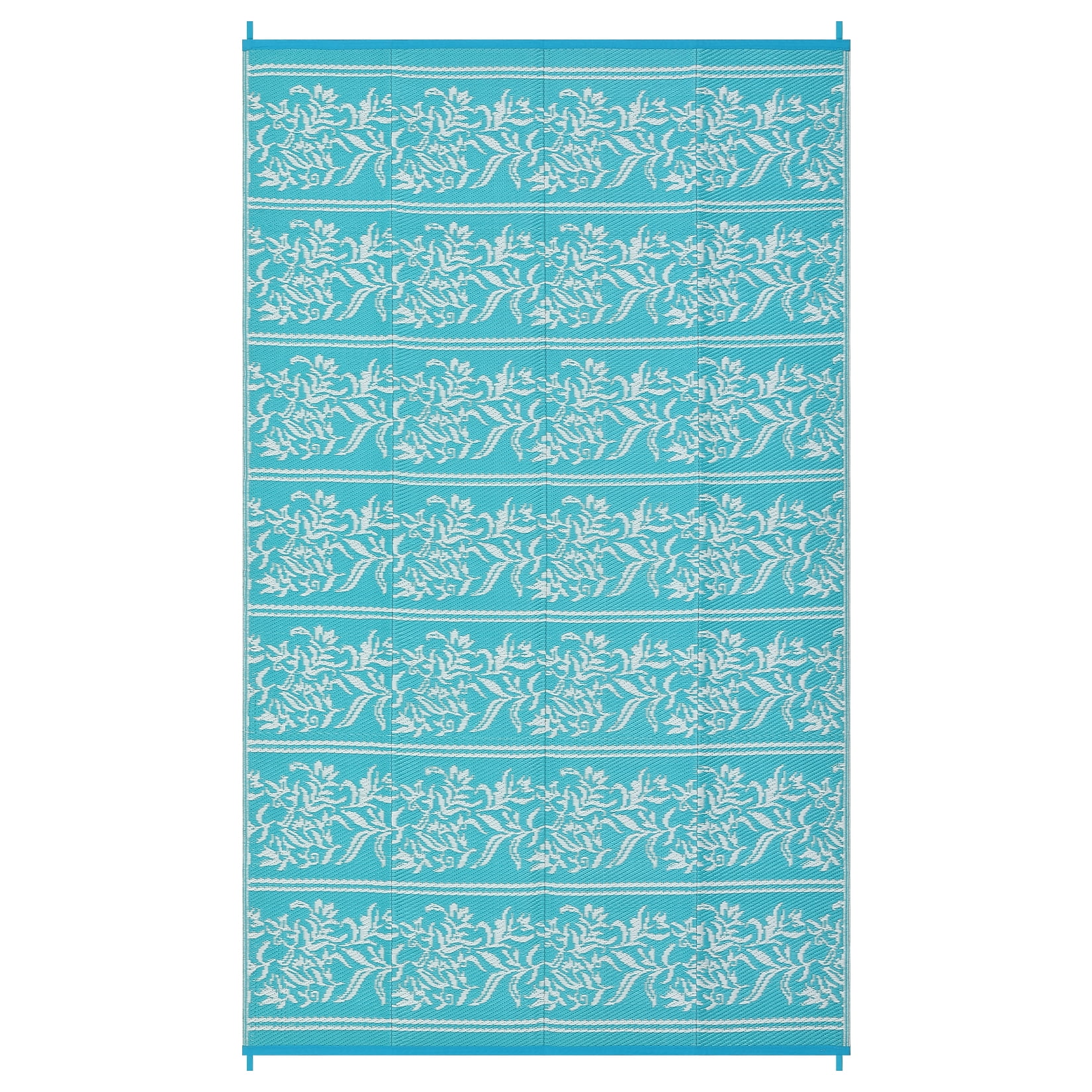 Nanan Outdoor Rug 8'x10' Waterproof Reversible Outdoor Patio Rug Plastic Straw Floral Mat for Camping Balcony Backyard RV Picnic, Light Blue White