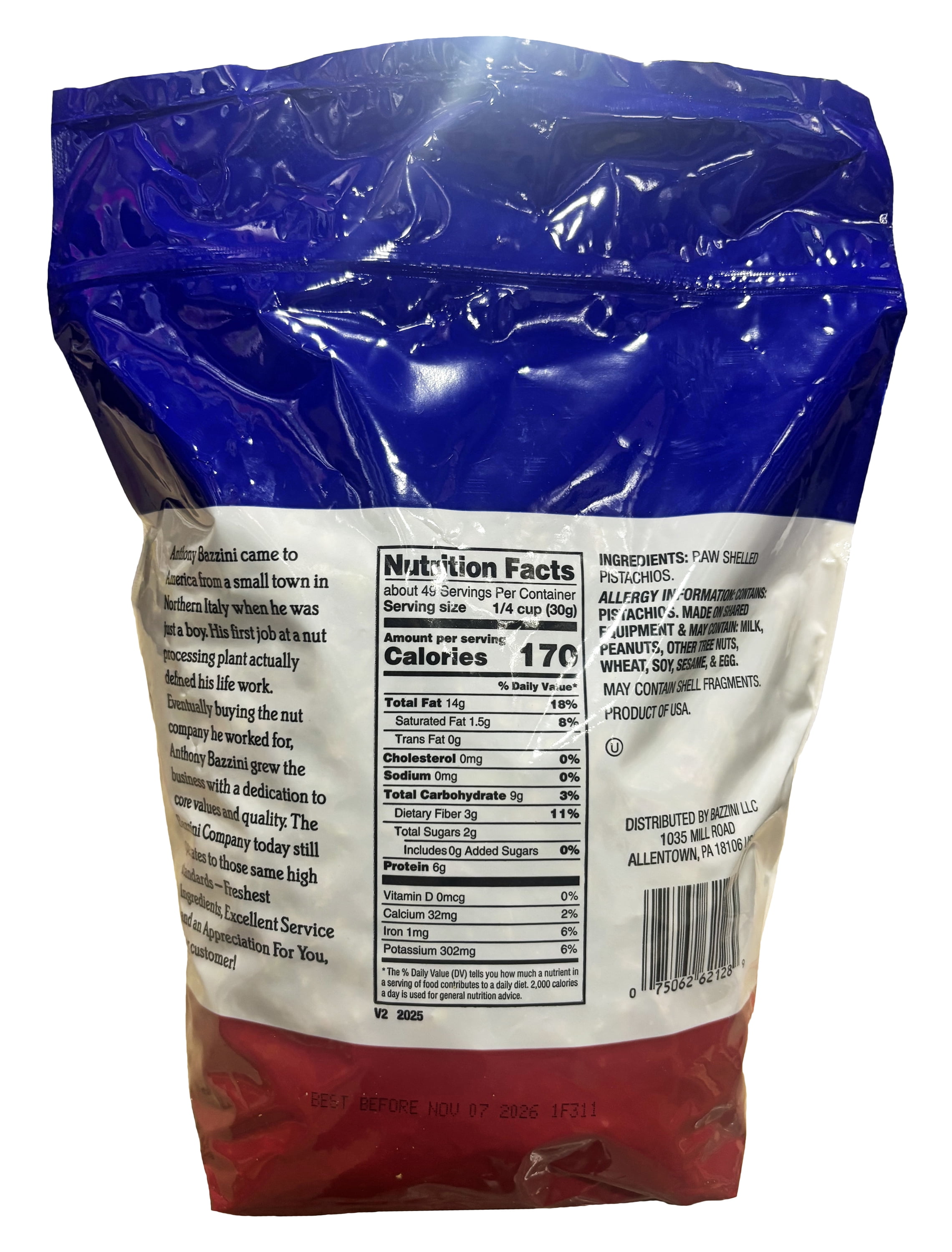 Bazzini Raw Shelled Pistachios | Kosher | 3.25 lb Bag