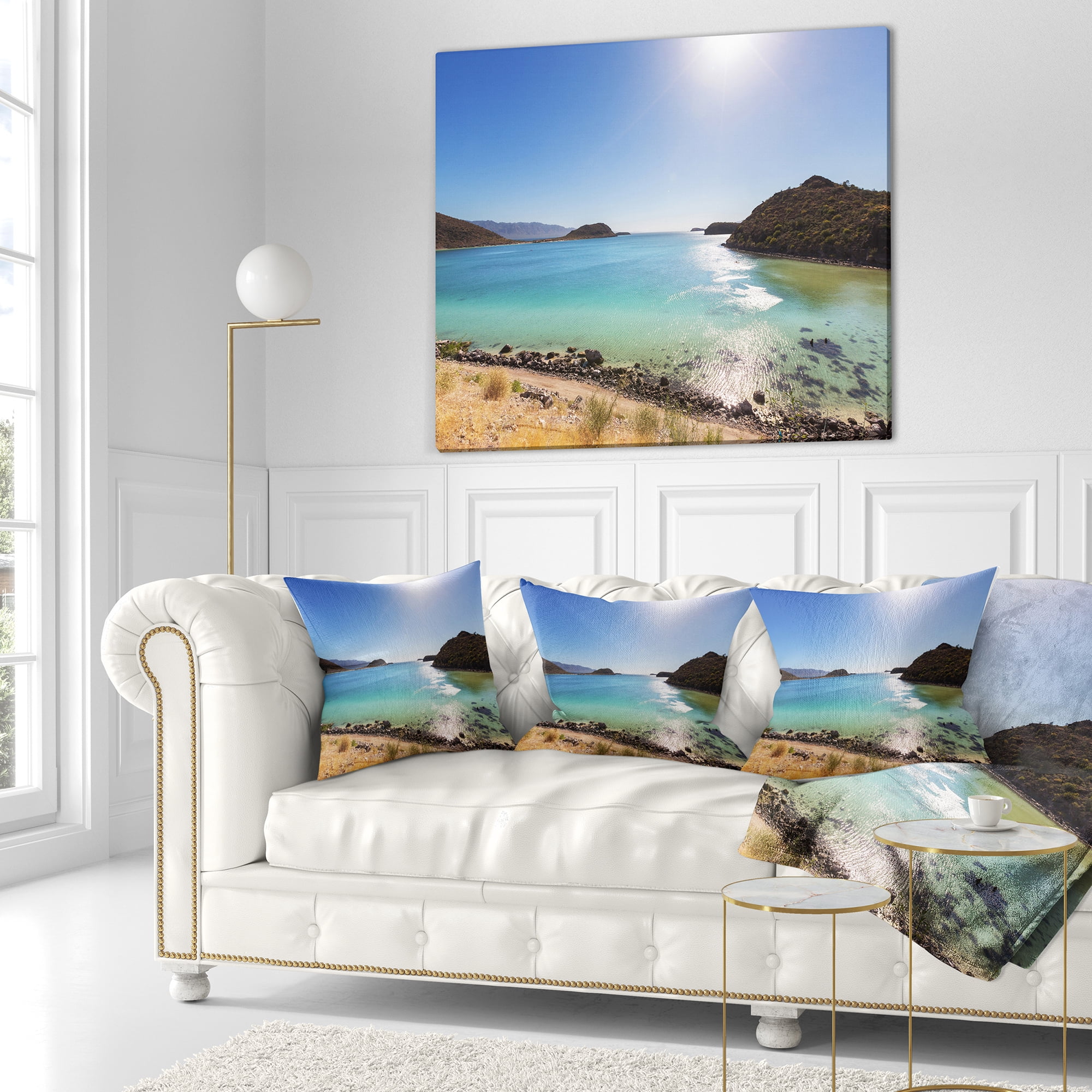 Designart Blue Baja California Beach - Seashore Throw Pillow - 18x18