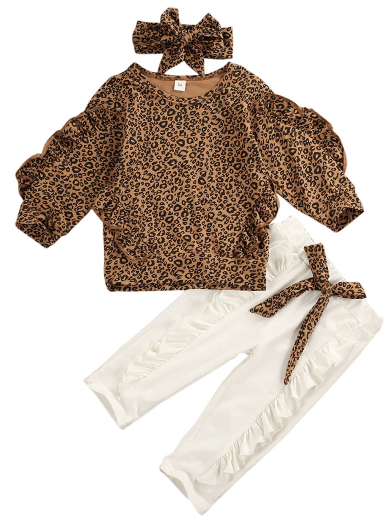 Huakaishijie Kid 6m 5t Girls Clothes Ruffle Leopard Tops Pants Outfit Tracksuit Walmart Com