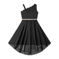 thumbnail image 3 of YEAHDOR Girls One Shoulder Bridesmaid Birthday Party Rhinestones Belt Irregular Hem Swing Dress Black 6, 3 of 5
