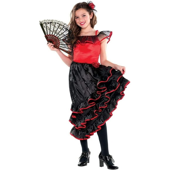 Amscan Girls Spanish Dancer Costume - Large 12-14, Red/Black