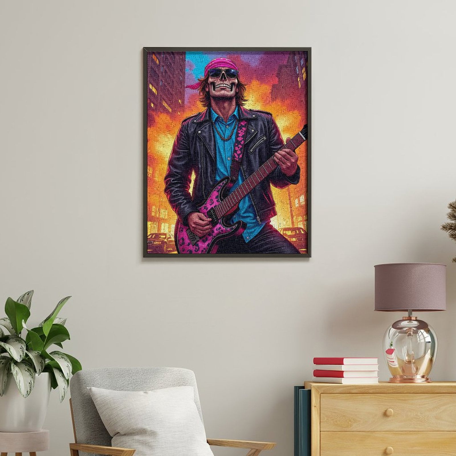 Paint by Numbers Kit for Adults, Rockstar Skull Guitarist Street Scene Paint by Numbers, Easy Paint by Numbers Kit for Adults Beginner, DIY Adult Paint by Number Kits on Canvas, 12x16in Home Decor