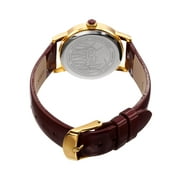 Womens Diamond Reed Design Dial Gold-Tone/Burgundy Leather Strap Watch