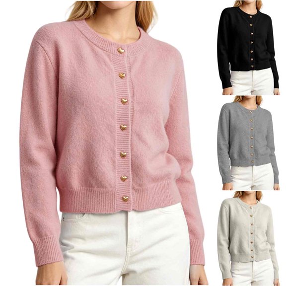 ATOYSOY Women Sweater Crew Neck Knitted Cardigan Elegant Long Sleeve Fashion Casual Sweater Top For Daily Wear