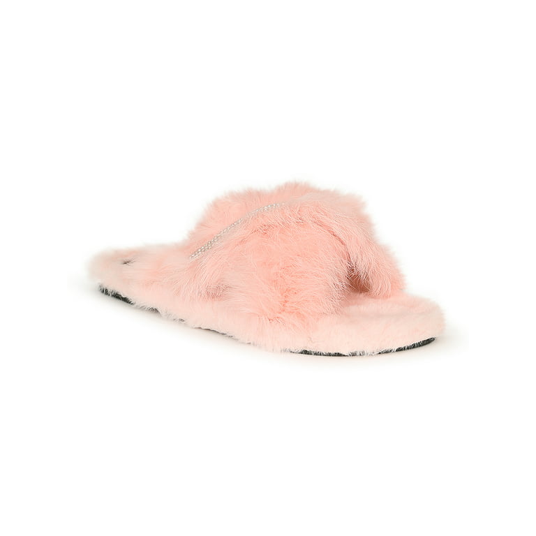 Pink Women's Diamond Bling Slides Fuzzy Furry Slippers Comfort Slip on  Sandals Summer Shoes