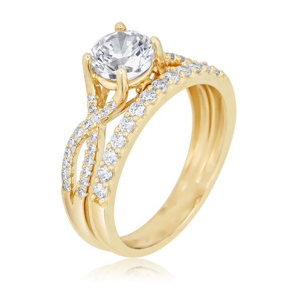 AVORA 10K Yellow Gold 1.25 Carat Simulated Diamond CZ Vintage Infinity Anniversary Bridal Engagement Wedding Band Ring Set  - Size 7.5