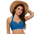 thumbnail image 4 of COMVALUE Women Halter Bikini Tops Push Up Retro Bathing Suits Padded Swimsuit Top Only No Bottom (Blue, XXL), 4 of 9