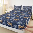 thumbnail image 4 of Castle Fairy Cute Watercolor Winter Deer King Sheets 4pcs,Snowflake Stars Print Bedding,Brown White,1 Fitted Sheet, 1 Flat Sheet and 2 Pillowcases, 4 of 6