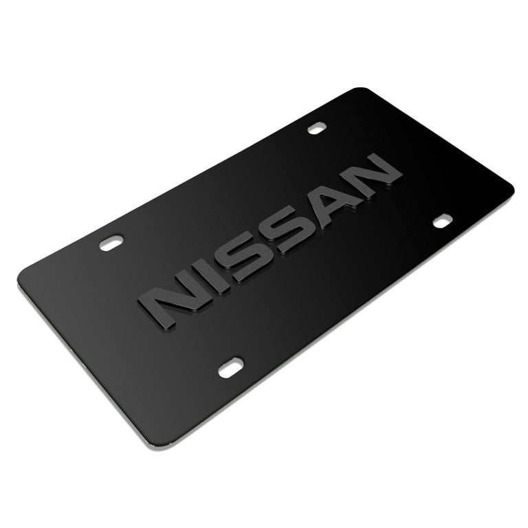 IPick Image 3D Chrome Metal License Plate – Black Stainless Steel With Nissan Logo, Laser Engraved 3D Emblem, Standard 12x6 Inches, Made In USA