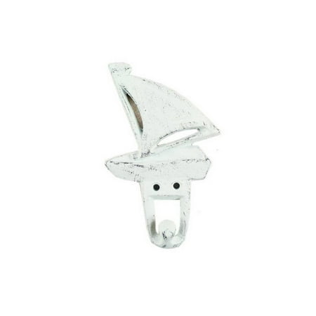 Decorative Iron - Rustic Whitewashed Cast Iron Sailboat Hook 6
