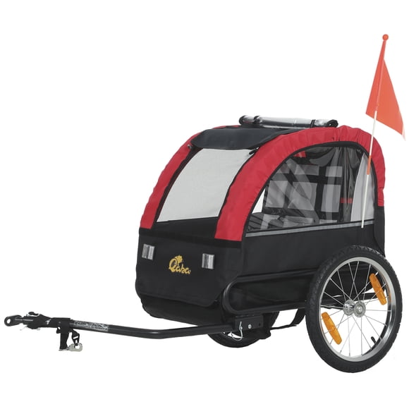 Qaba Remorque de Vélo pour Enfants avec Harnais à 5 Points, Roues en Caoutchouc de 16 Pouces, Rouge
