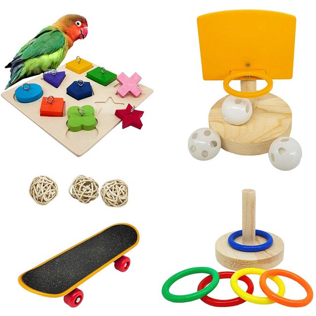 Juego de periquitos, juego de juguetes apilables para loros, rompecabezas de bloques de madera para loros, periquitos para pájaros