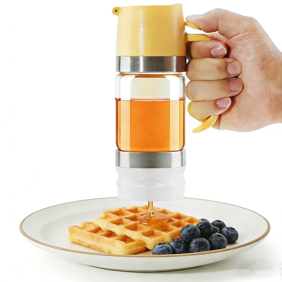 1 Pcs Glass Honey Dispenser No Drip, 10.14 OZ Honey Jar with Handle, Maple Syrup Dispenser for Pancakes Tea, Yellow