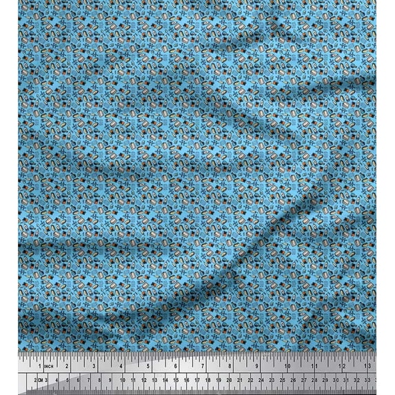 Soimoi Cotton Voile Fabric Scientific Lab Equipments Education Theme Printed Fabric 1 Yard 56 Inch Wide