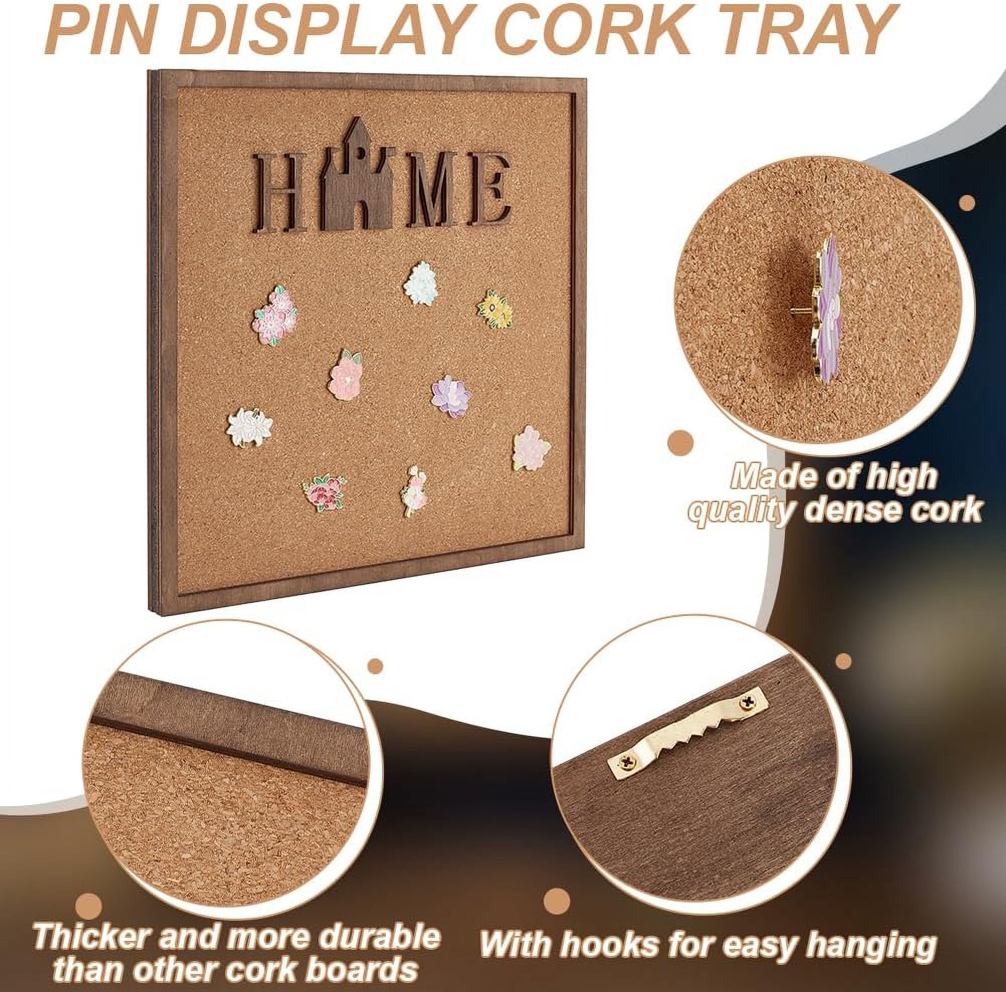 Square Home Word Pin Board Cork Board 11.8x11.8inch Bulletin Display Board Wall Mounted Cork Board with Saddle Brown Frame for Brooch Pin Storage Display Office Home Decor