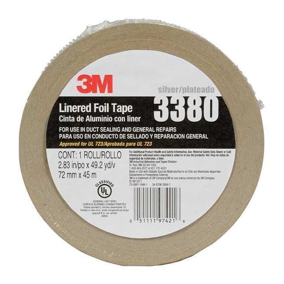 3m Foil Tape,2 13/16 in x 49 yd,Aluminum 3380
