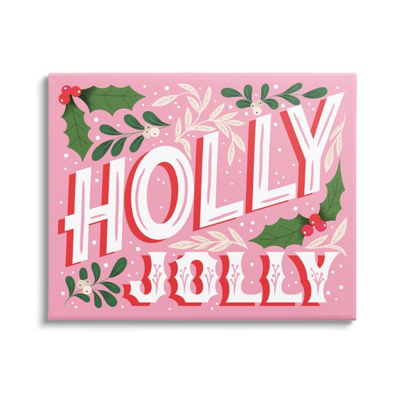 Stupell Industries Bold Pink Holly Jolly Phrase Graphic Art Gallery Wrapped Canvas Print Wall Art, Design by The Saturday Evening Post