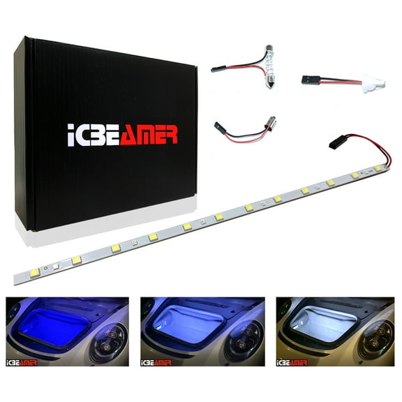 ICBEAMER 12" Color Changing From Blue to White 18 SMDs 5050 LED Light Strip For Fit Car Trunk Cargo Area Interior Ambient Illumination Decoration