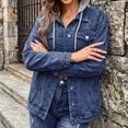 thumbnail image 7 of Nowekniz Women's Hooded Denim Shacket Jacket, Drawstring Button Front Long Sleeve Washed Jean Jacket with Pockets, Casual Western Outerwear, 7 of 7