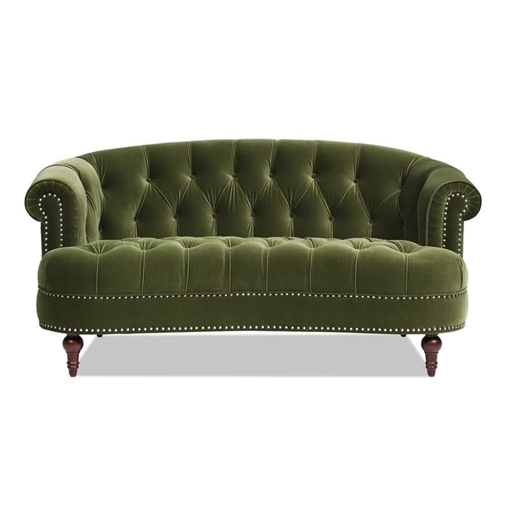 Maklaine Velvet Olive Green Loveseat Rectangular Button Tufted 68.5" Assembled