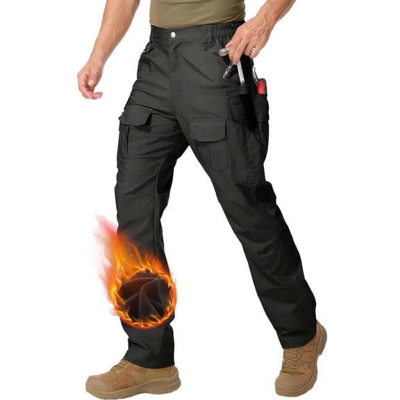 liyiyiyia Fleece Lined Pants for Men Ripstop Cargo Work Hiking Ski Pants Winter Outdoor Insulated Trousers