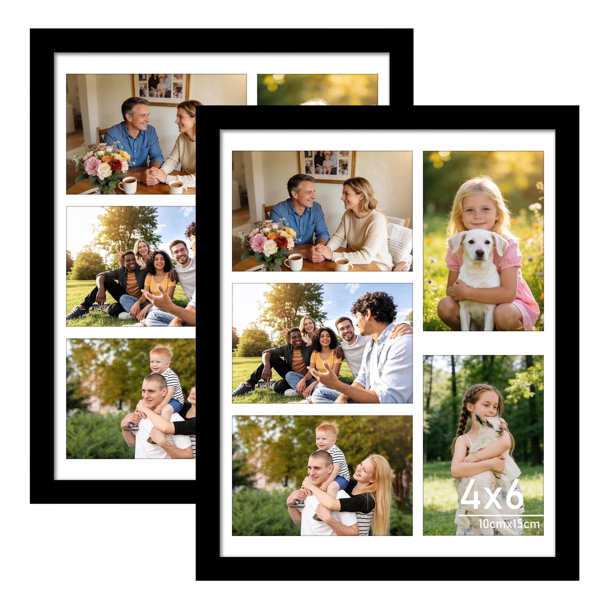(2Pack)Postrame-4x6 Picture Frame-Black 5 Photo Collage Frame for Wall or Tabletop