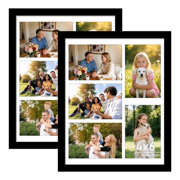 (2Pack)Postrame-4x6 Picture Frame-Black 5 Photo Collage Frame for Wall or Tabletop