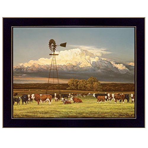TrendyDecor4U COW227B-712 "Summer Pastures" by Bonnie Mohr, Ready to Hang Framed Print, Black Frame