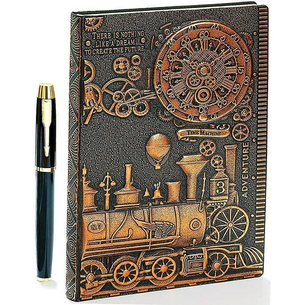 Cuaderno Vintage 3d De Cuero Repujado Con Bolígrafo Dorado. A las 5. Antiguo Diario Vintage Cuaderno de cuero Forrado Cuaderno de viaje Bloc de notas Bloc de notas hecho a mano