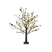 Artificial Christmas Light up Tree Tabletop Mini Xmas Tree with LED Lights,Battery Powered Christmas Indoor Glow Decorations with Berry and Green Leaves, Novelty Night Lamp Party Gift(Red)