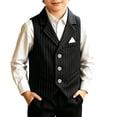 thumbnail image 5 of Boys Striped Vest Retro Formal Vest for Kids Wedding Prom Outfit Lapel Slim Fit Waistcoat Boy Thermal Sleeveless Suit Tops, 5 of 5