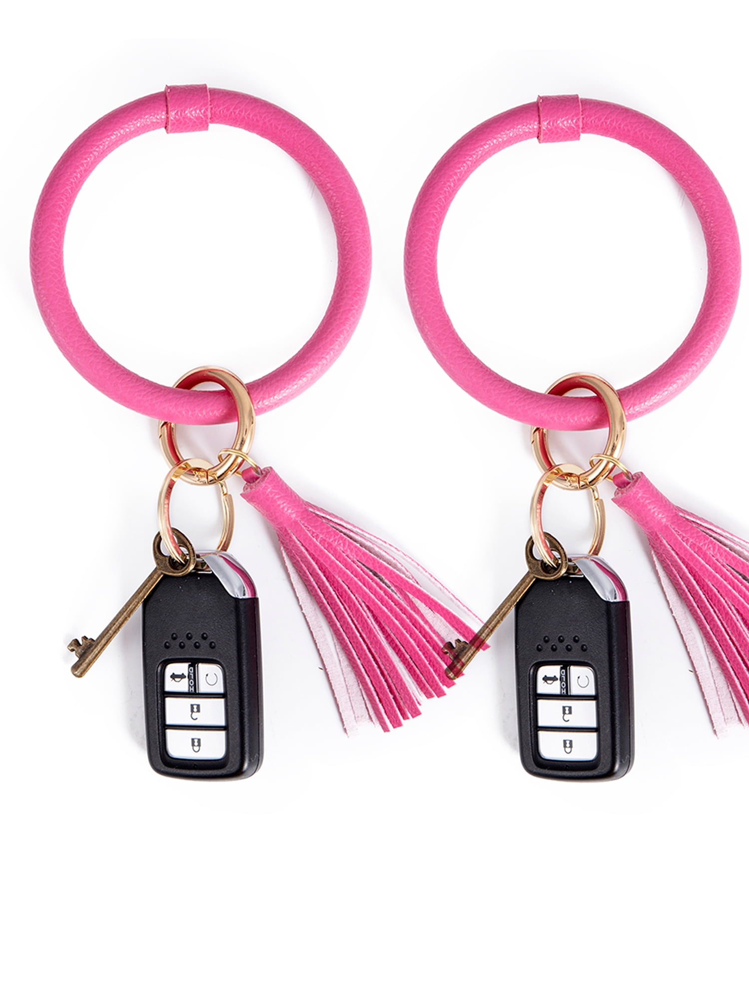 L&N Rainbery PU Leather O Key Chain Circle Tassel Wristlet Keychain for Women Girls 