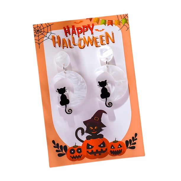 Pendientes de gato de Halloween, pendientes colgantes de madera con forma de gato negro, pendientes colgantes de esqueleto de gato para mujer
