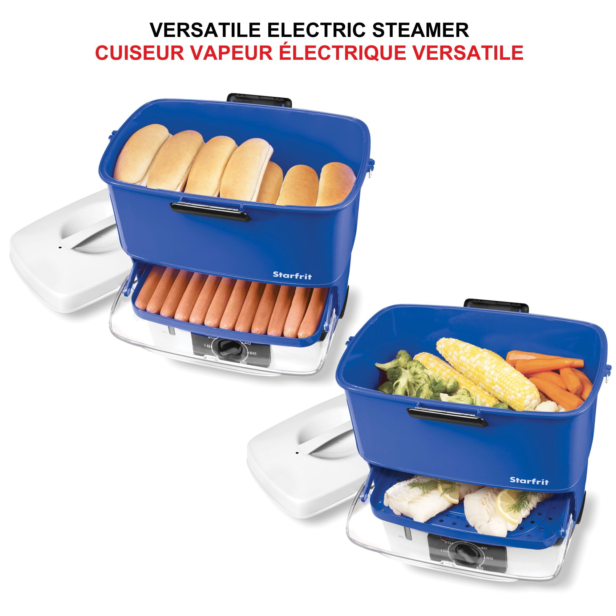 Starfrit Electric Hot Dog Steamer, Steams up to 12 Hot-Dogs, Nestable Components for Easy Storage, Special Edition Blue