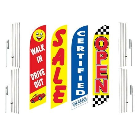 4 Swooper Flags With 4 Pole Kits Walk In Drive Out Sale Certified Open Advetising
