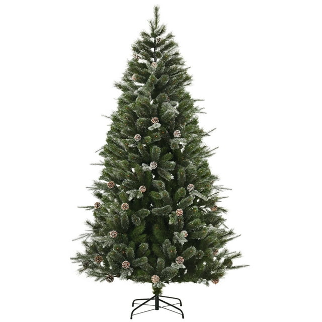 HOMCOM Sapin de Noël Artificiel Enneigé de 7 Pieds Décoration de Noël avec Pomme de Pin