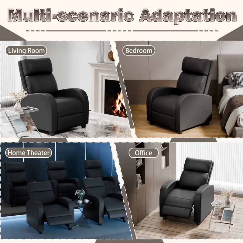 Vineego PU Leather Recliner Chair - Adjustable Backrest, Ergonomic Support & Compact Design for Living Room,Black