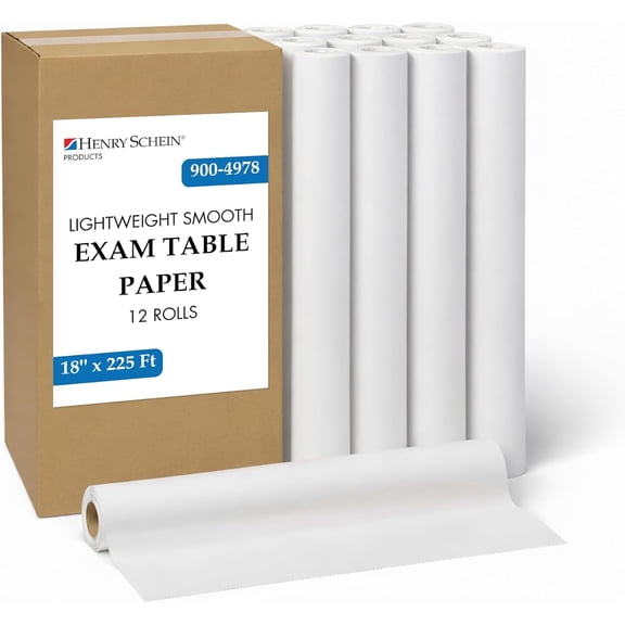 Henry Schein Smooth Medical Exam Table Paper Rolls, Latex-Free, White, 18" x 225", Heavy-Duty, 12-Pack
