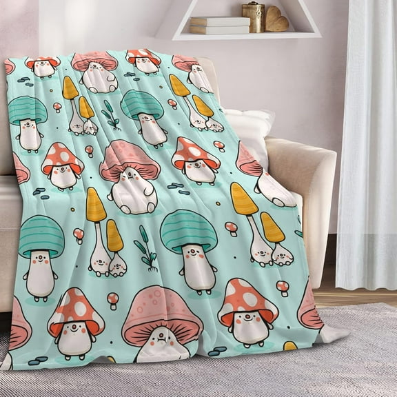 Mushroom Blanket, Mushroom Gifts for Women, Soft Fleece Flannel Mushroom Throw Blanket 50" X 40", Cute Mushroom Head Blanket Stuff Gifts for Mushroom Lovers Couch Bedding Living Room Decor