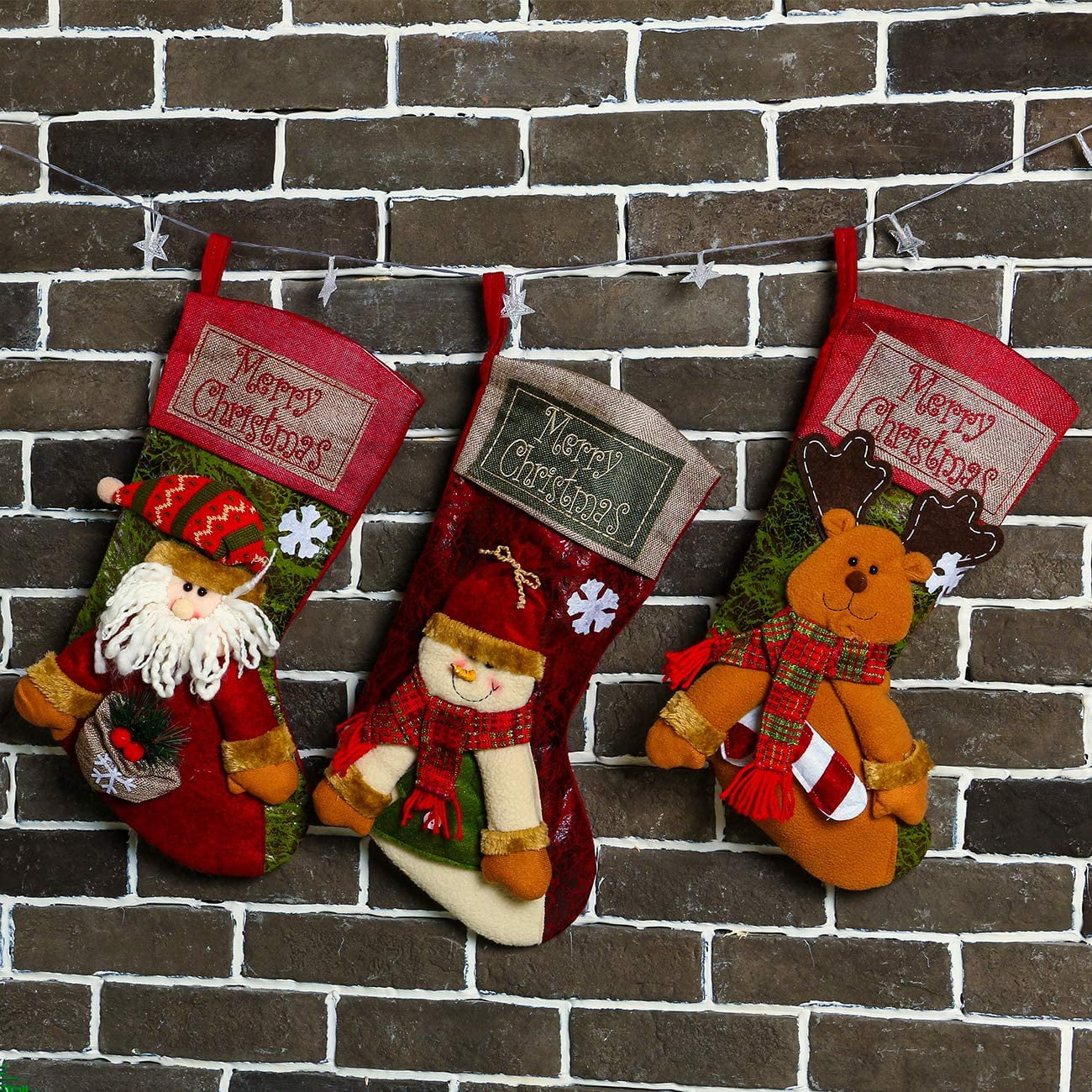 Bibana 3PCS 18" Christmas Stocking Classic Large Stockings Santa, Snowman, Reindeer Xmas Character for Family Holiday Christmas Party Decorations