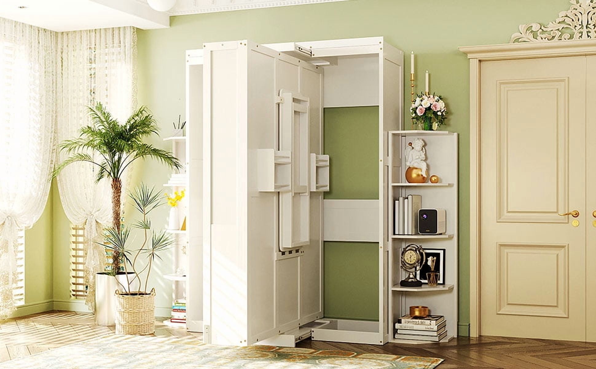 Mintazer Rotating Full Size Murphy Wall Bed with Convertible Desk & Dual Side Bookcases, Multifunctional Murphy Bed with Cabinet for Home Office Bedroom, White