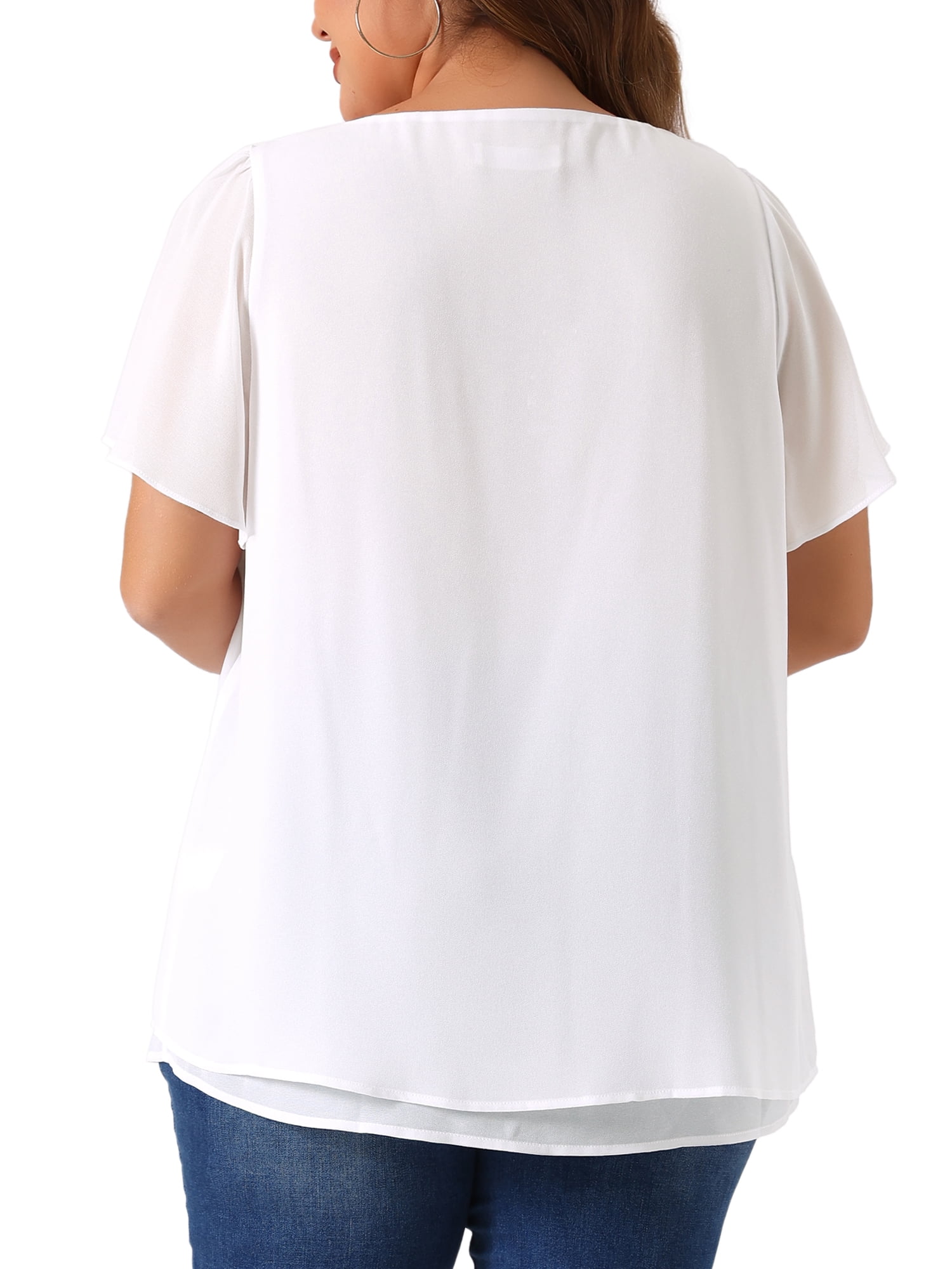 DARING DIVA Women's Plus Chiffon Ruffle Double-Layered Top 1X White
