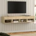 thumbnail image 5 of EYYTHUNG Modern Fluted Cabinet Floating Nightstand Set of 2, Bedside Table with Drawer & Storage Shelf for Small Spaces, Light Oak, 5 of 8