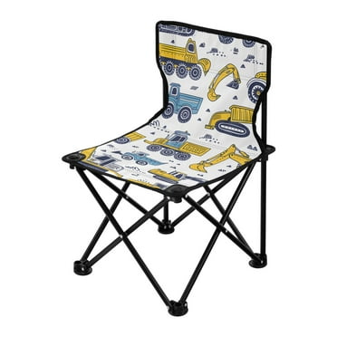 Cartoon Excavator and Trucks Portable Camping Chair Small for Kids Outdoor Folding Beach Chair Fishing Chair Lawn Chair with Carry Bag
