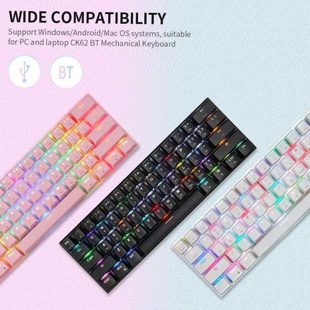 Motospeed CK62 61 Keys RGB Mechanical Keyboard USB Wired BT Dual Mode Gaming Keyboard Black with OUTEMU Blue Switches