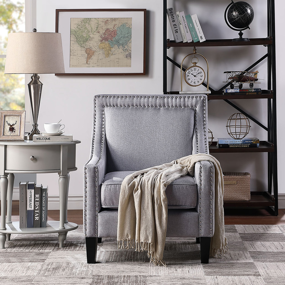 Lowestbest Modern Arm Accent Chair, Armchair with Nailheads and Solid