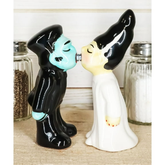 Ebros Mr & Mrs Frankenstein Monster Ceramic Salt Pepper Shakers Set Day Of Dead